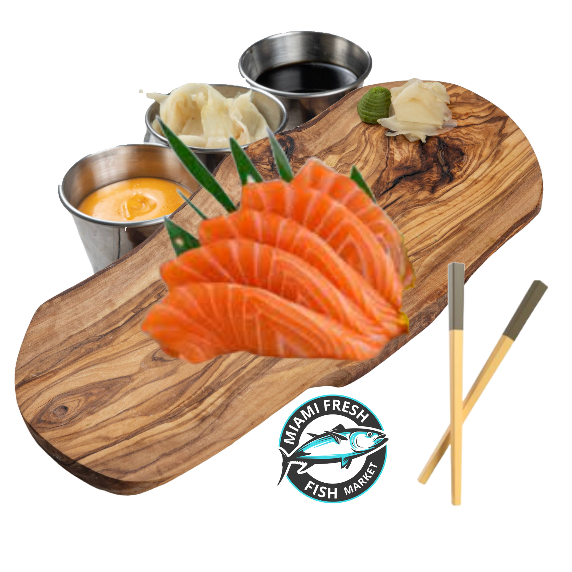 Sashimi-Salmon-6-pcs-chipstick-on-wood-plate-with-suace