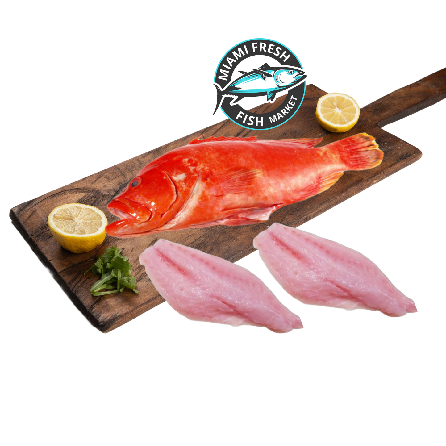 red-Grouper-fresh-fish-and-slice-Fillets-on-brown-wood-plate