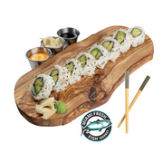 Sushi-Roll-Avocado-sauce-Chopsticks-on-brown-plate