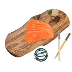 sashimi-salmon-on-wood-plate-chip-stick