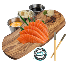 Sashimi-Salmon-6-pcs-chipstick-on-wood-plate-with-suace 