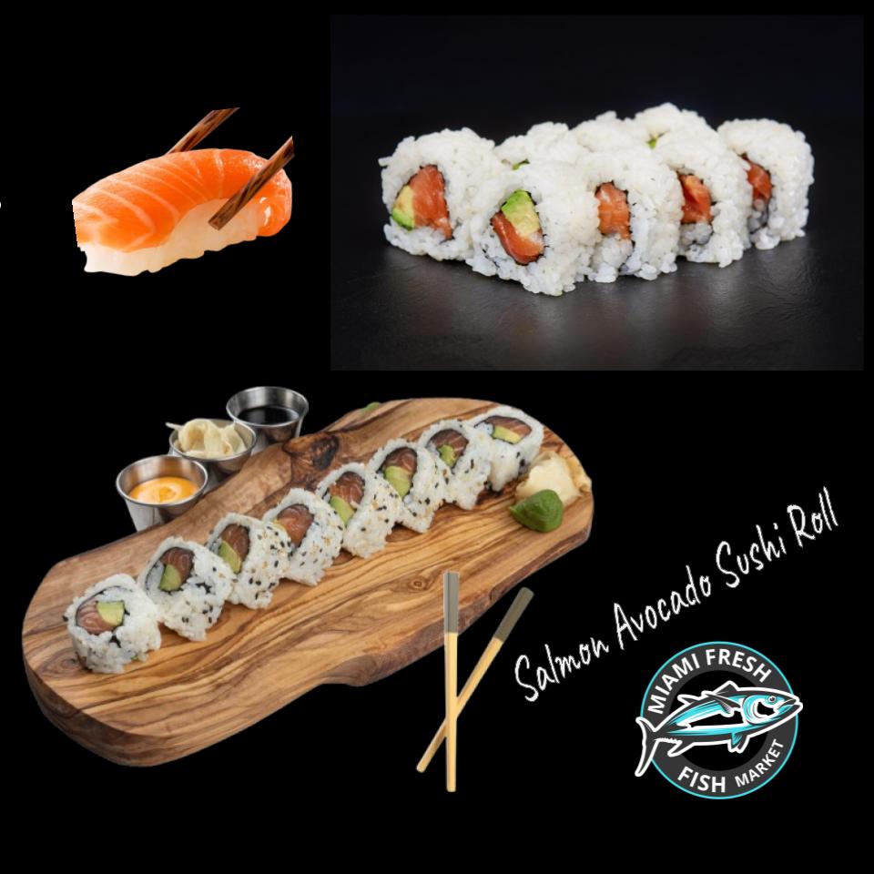 #4 Salmon Avocado Sushi Roll Serving size 8 Pcs
