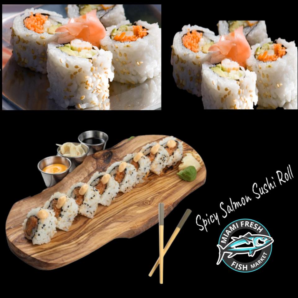 #5 Spicy Salmon Sushi Roll Serving size 8 Pcs