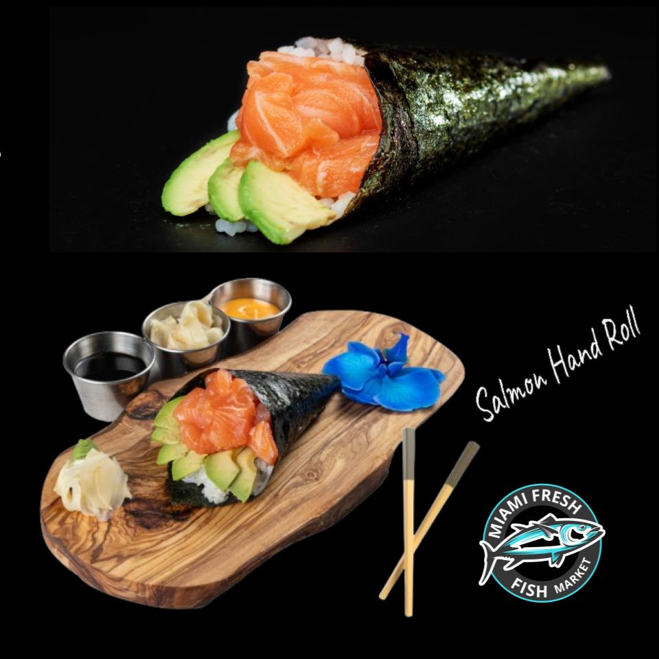 #10 Salmon Sushi Hand Roll Serving size 8 pcs