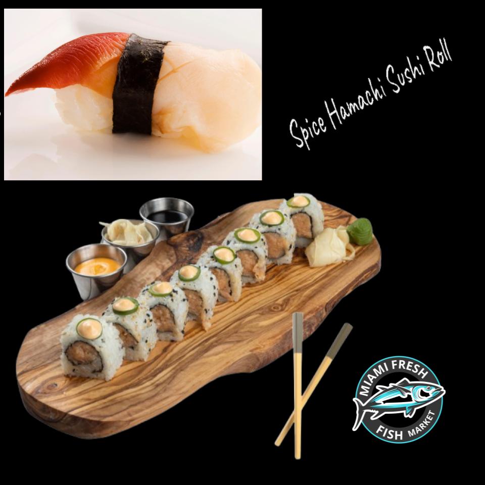 #13 Spicy Hamachi Sushi Roll Serving Size 8 Pcs